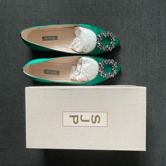 SJP Divine flats in Green Satin - Picture 7 of 16